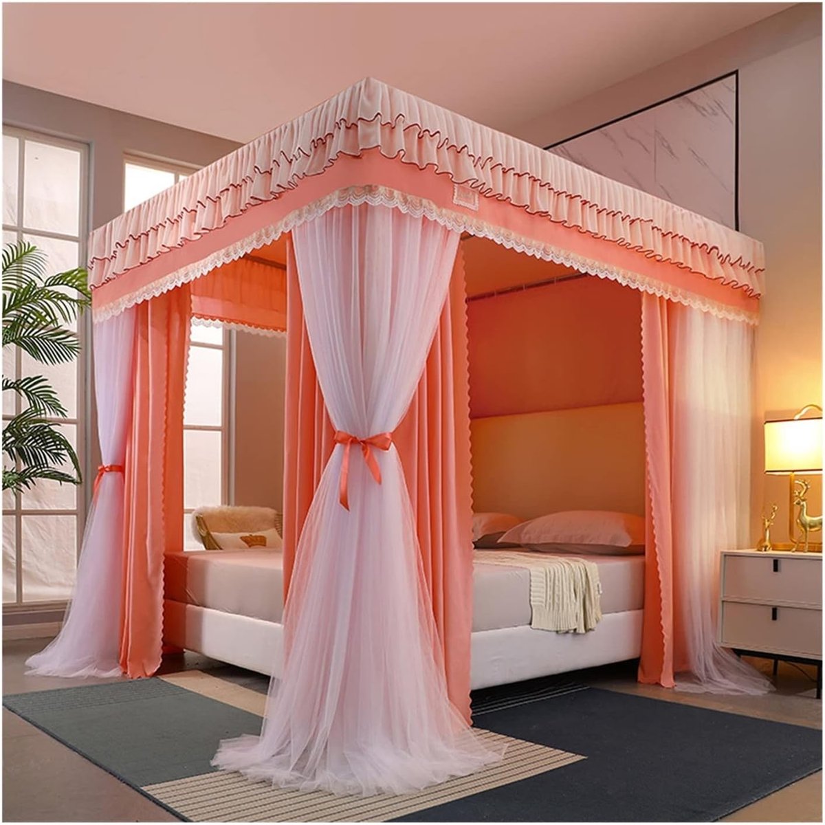 Bedhemel Klamboe - Hemelbed Gordijn - Muggen Buiten Houden - 360 Graden Volledige Behuizing - 180x220x200cm - Wit