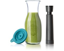 Airtender Smoothie Saver | Vacuüm karaf van glas (500ml) | Vacuümdeksel + GRATIS -pomp | 100% Plasticvrij | Smoothies, juices en shakes tot 5x langer vers, kleurrijk en vitaminerijk | Maak smoothies voor de hele week! | + To-Go Clip