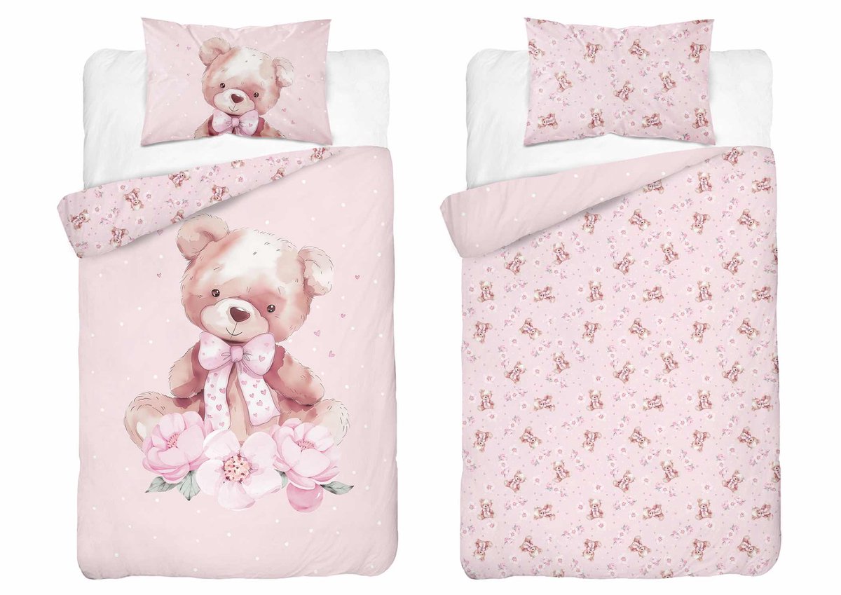 Teddy Beer Dekbedovertrek Ledikant 100x135 Katoen Duurzaam 2in1 Junior Teddy Bear