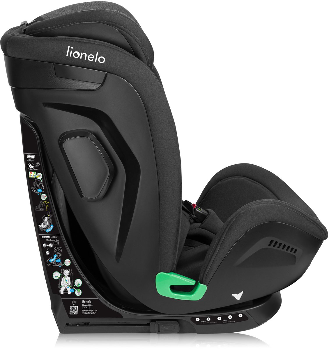 Lionelo Harper i-Size - Autostoel - 9 tot 36 kg (1,5-12 jaar / Groep 1 2 3 / 76-150 cm) - met ISOFIX - Krachtige Zijbescherming – Interne Gordels tot 125 cm (ca. 6 jaar) – Geventileerde Stoelschaal Autostoeltje - Universele Pasvorm voor elke Auto thumbnail 3