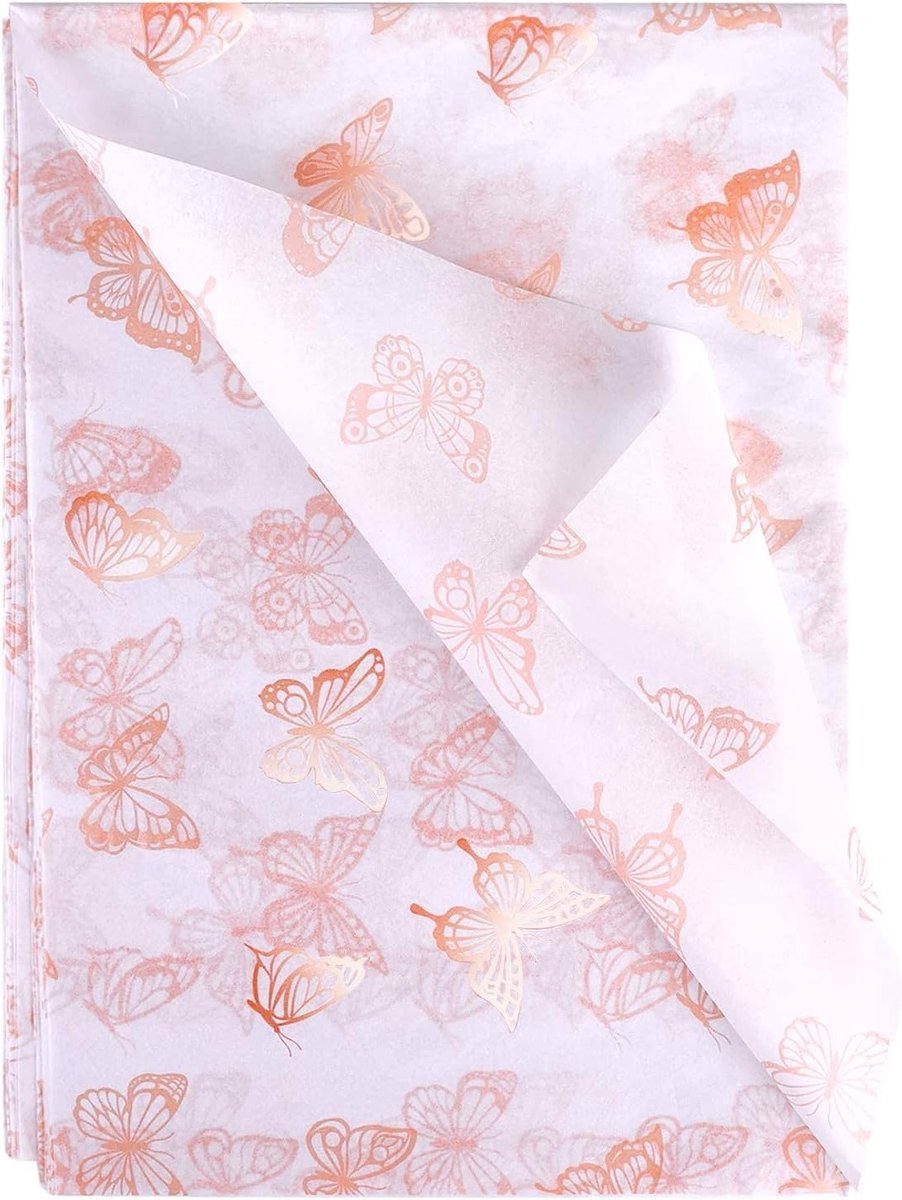 30 Stuks 35x50cm Roze Gouden Vlinder Tissuepapier Vellen voor Cadeauverpakking, DIY Knutselen en Feestdecoratie