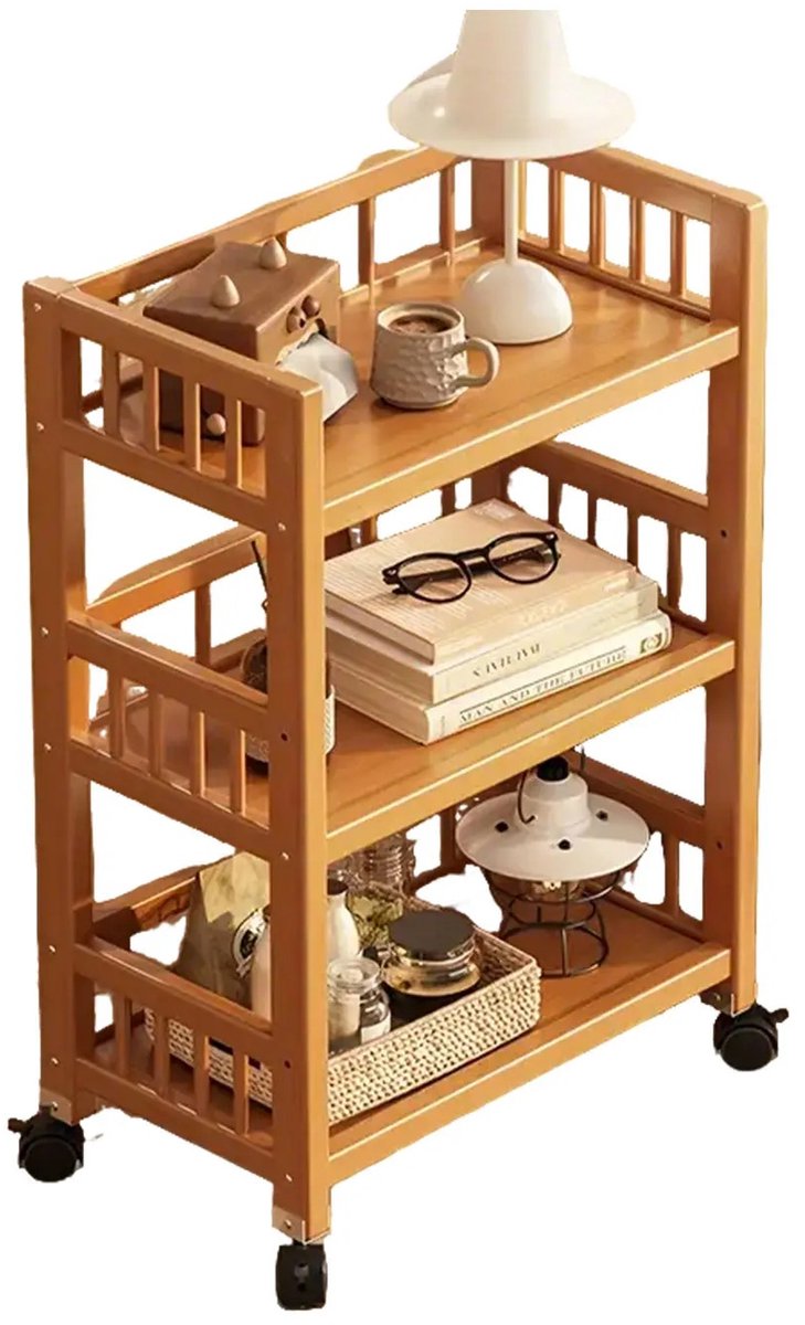 Home & Beyond® Bamboe Opbergwagen op Wielen - 3 Laags Opbergrek - Verrijdbare Keukentrolley - Badkamer Trolley - Smalle Opbergkast - 82 x 50 x 30 cm - Naturel Bamboe