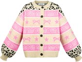 Speelse Katoenmix Vrouwen Cardigan met 'Amour' Dessin - Beige - Maat L/XL