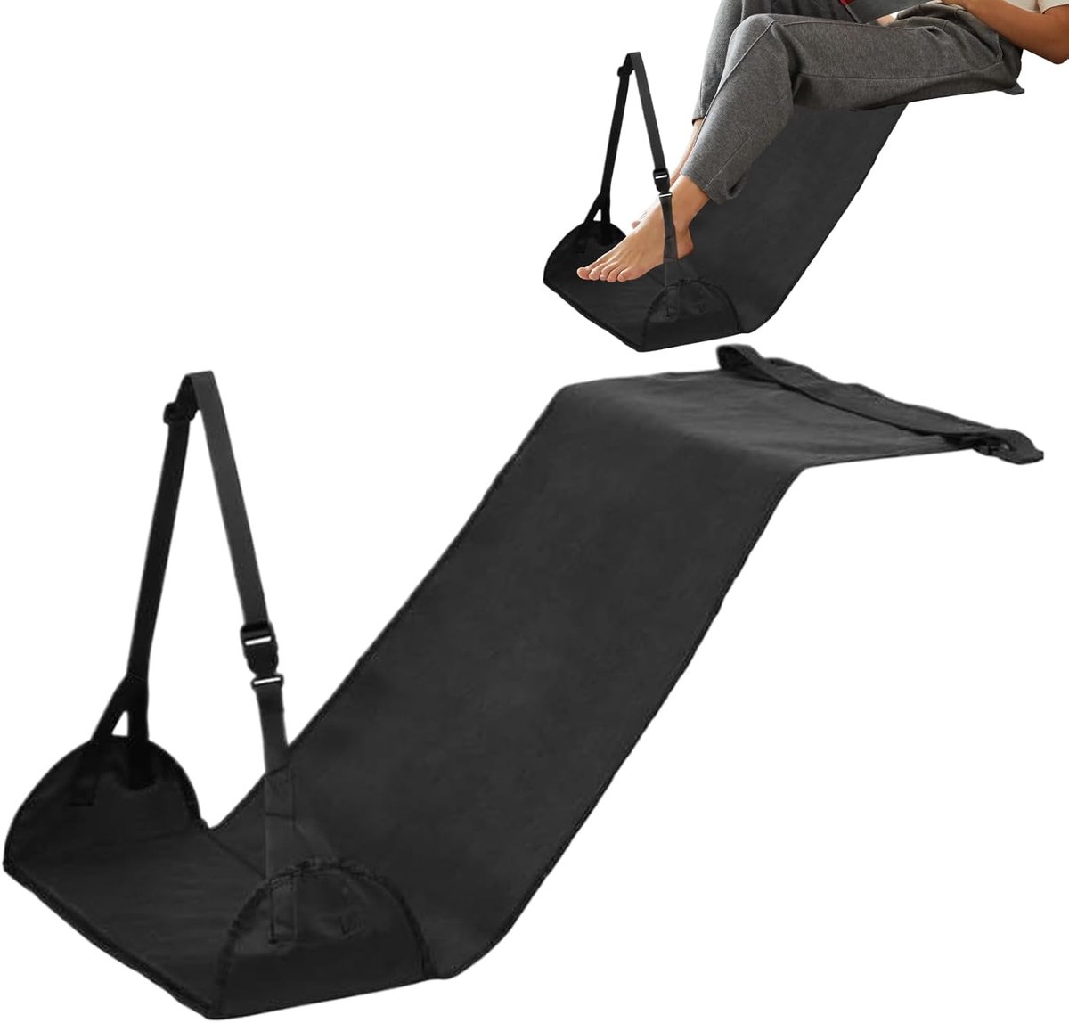 Vliegtuig Voetsteun - Reis Hangmat - Comfortabel Reizen - Verstelbare Beensteun - 100 x 45 cm - Zwart