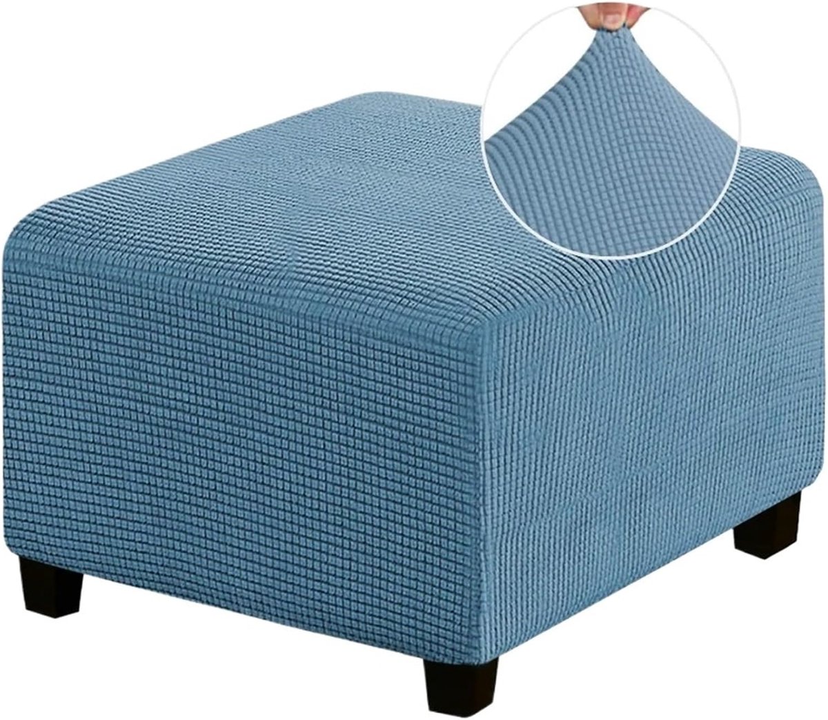 Voetenbankhoes Rechthoekig - Poefhoes Stof - Meubel Beschermen - Rekbare Stof - Maat L - Blauw