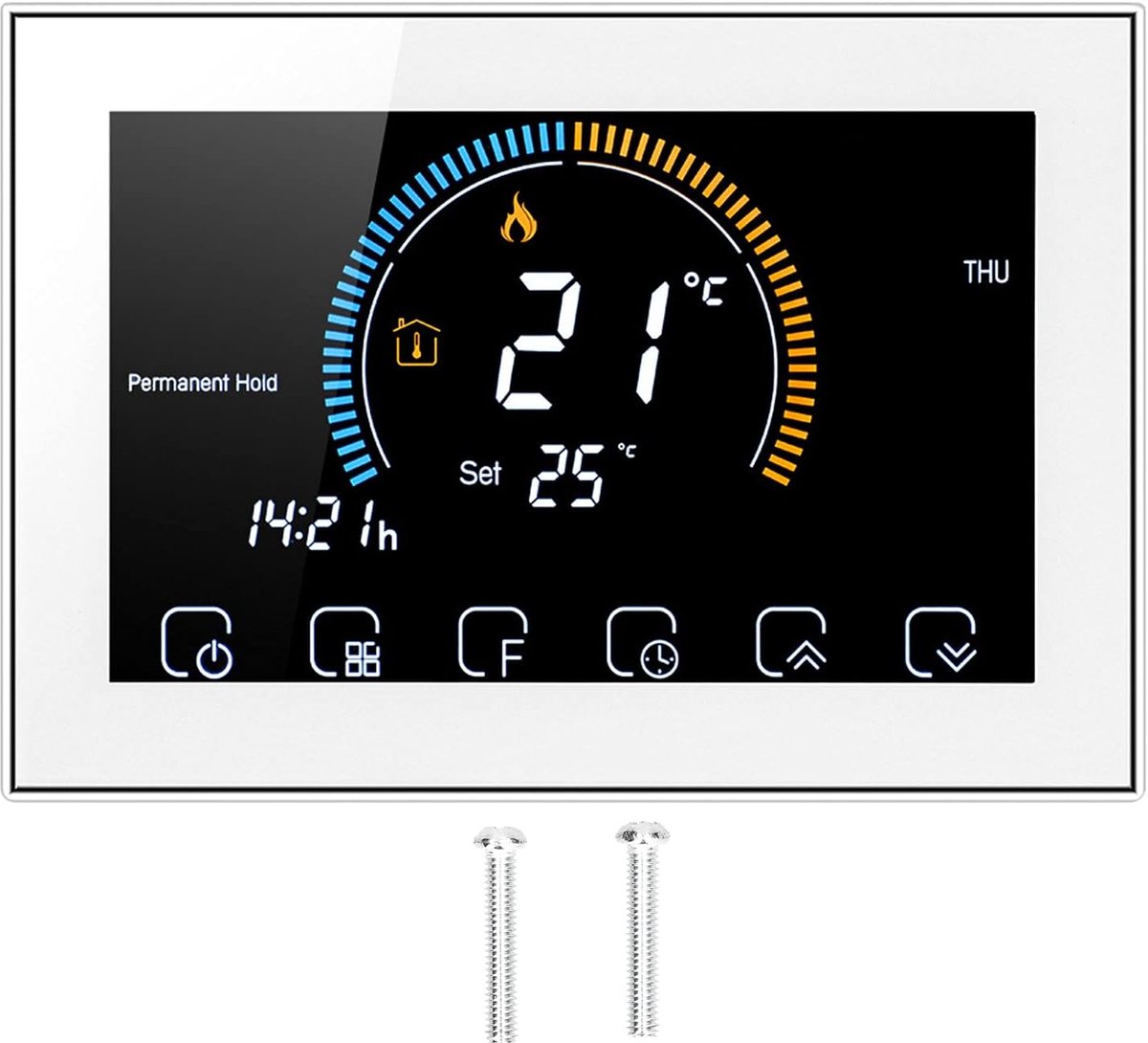 Intelligente thermostaat - Temperatuurregelaar - Huisverwarming regelen - LCD touchscreen - AC95-240V - Wit