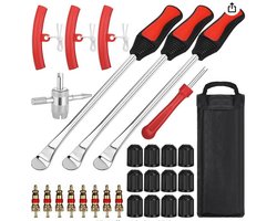 Bandenreparatieset - 28 stuks - banden reparatieset auto - bandenreparatieset fiets - Bandenlichters, velgbeschermers, ventielkernsleutel – Universele set voor bandenwissel, thuisgebruik en noodgevallen onderweg – Rood