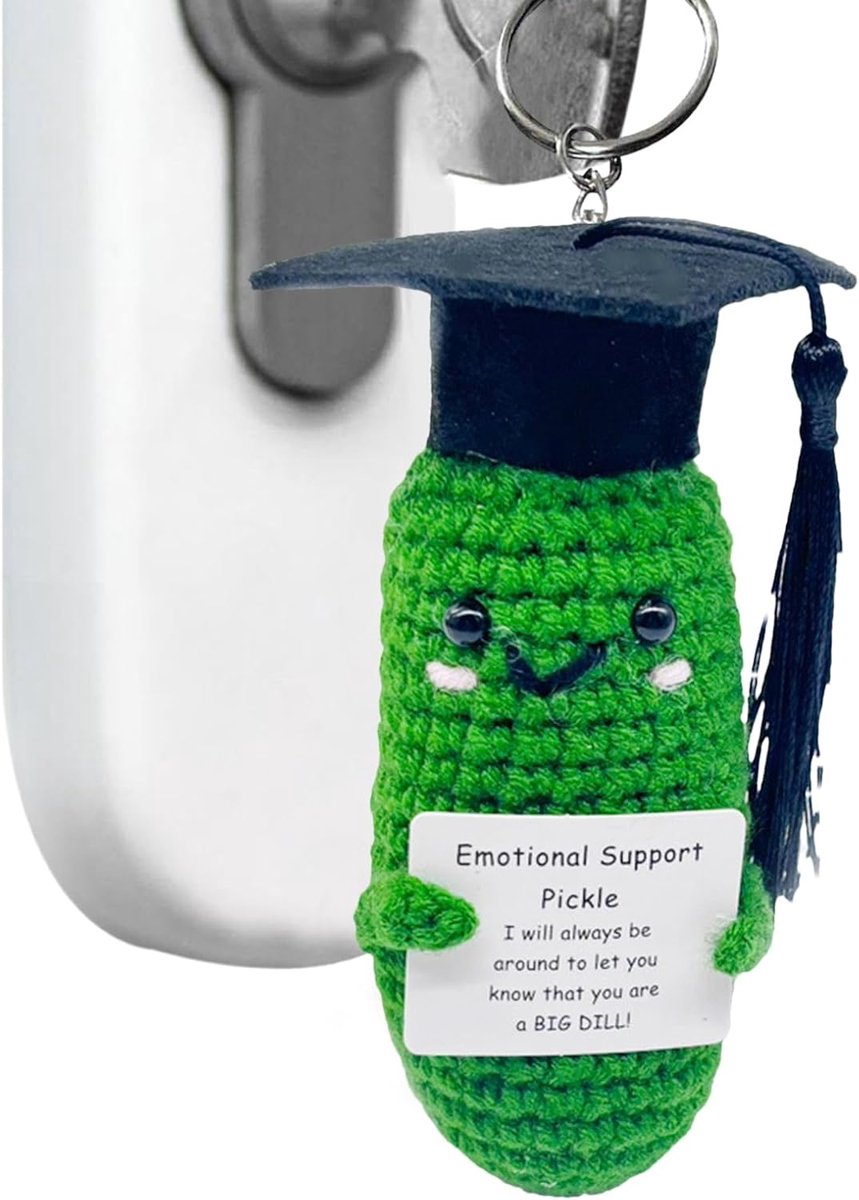 Gehaakte Augurk - Positieve Pop - Emotionele Steun - Met Positieve Kaart - 13 cm Hoog - Groen