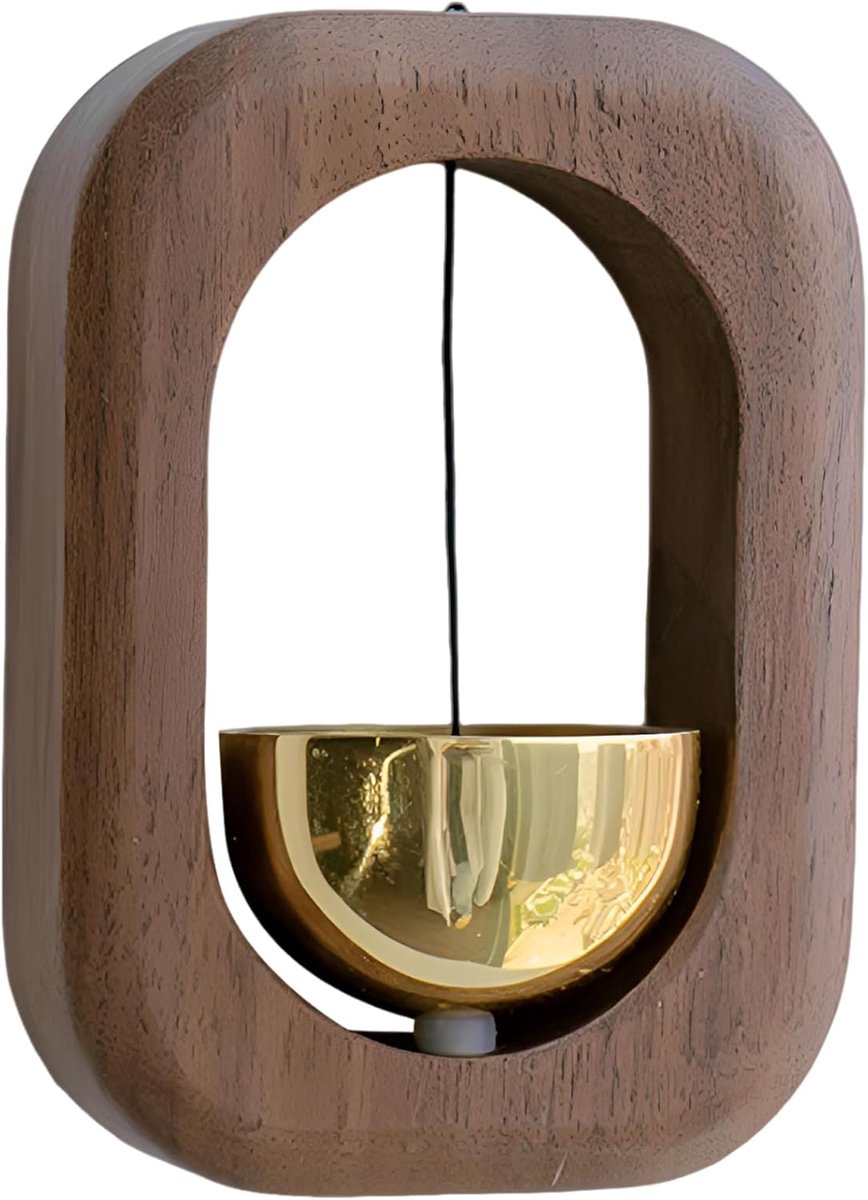 Deurbel met Koperen Bel - Deurmelder Chime - Toegang Melding - Notenhouten Basis - 99 x 71 cm - Bruin