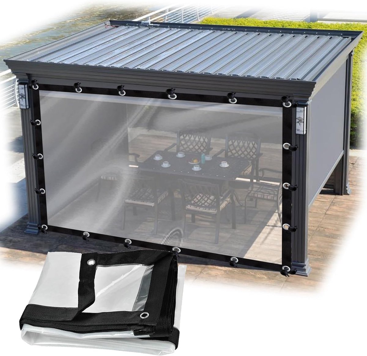 Buitengordijnen Waterdicht - Terras Zeil - Buitenruimte Afschermen - 80% Transparant PE - 2.5 x 1.8 m - Transparant