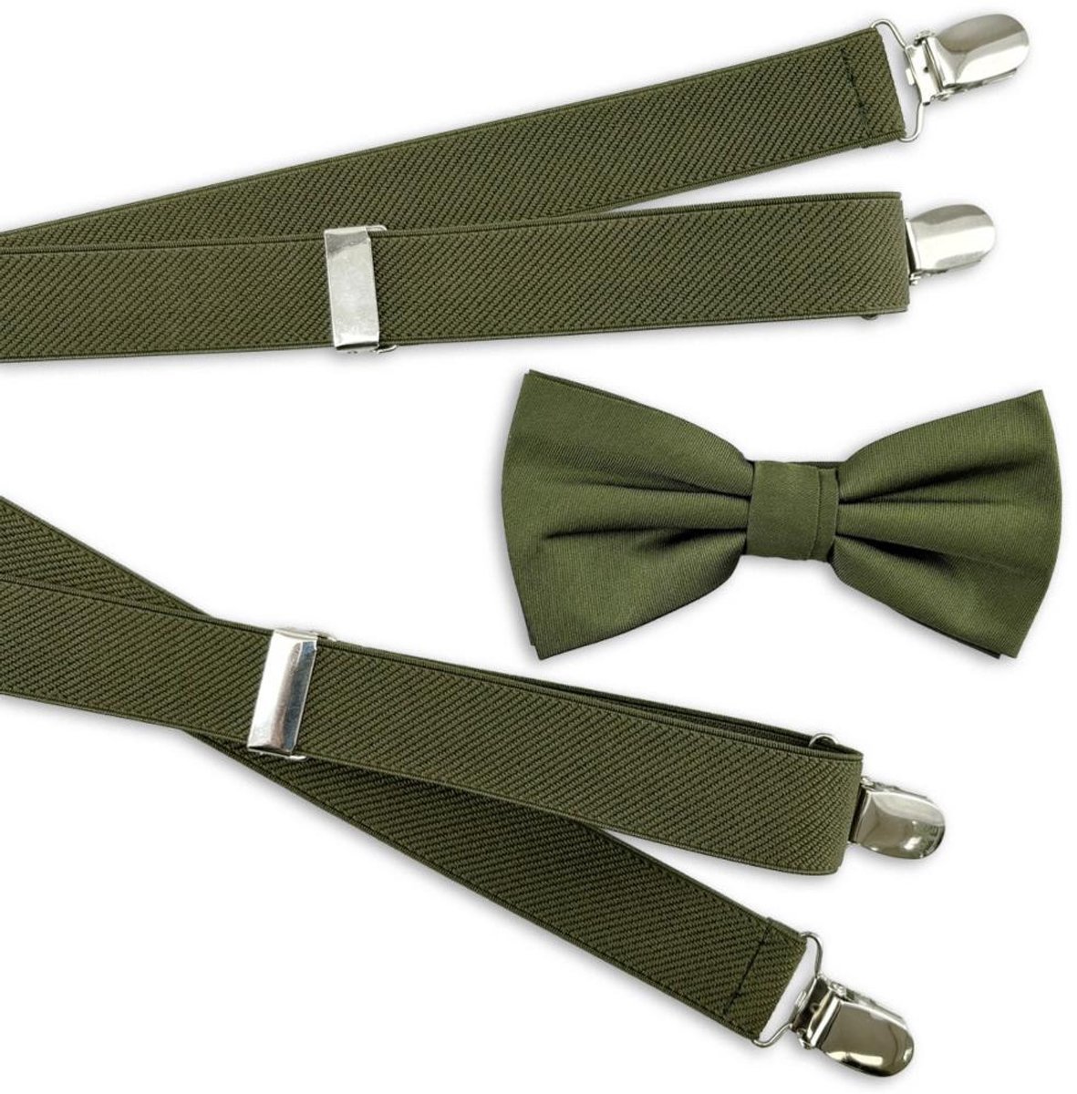 Baxter & Bow - Bretels & Vlinderdas Set Heren Legergroen – Smalle bretels met vlinderdas - legergroen