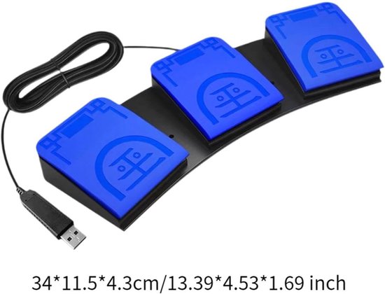 USB Voetschakelaar - Voetpedaal Controller - Computer Bediening - Programmeerbare Knoppen - 34x11.5x4.3 cm - Blauw — afbeelding 2