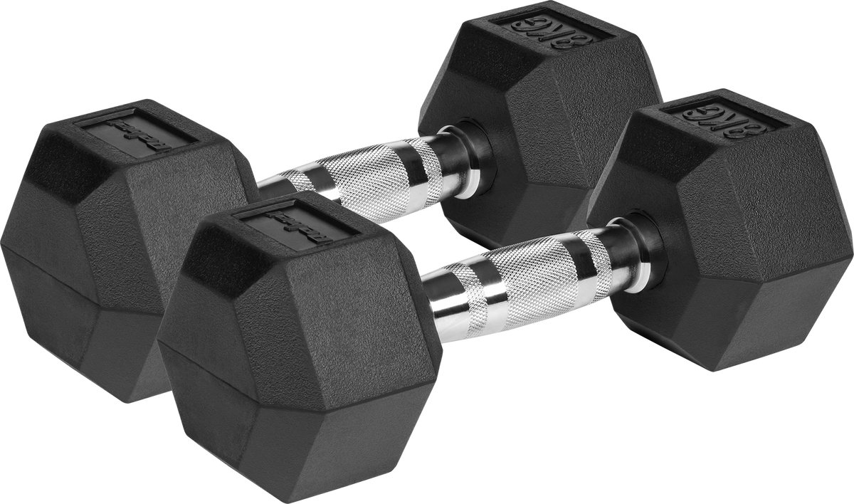 Rebel Active Serie - Hexagonale Gietijzeren Gewichten - 8 kg Set - Rubberafwerking