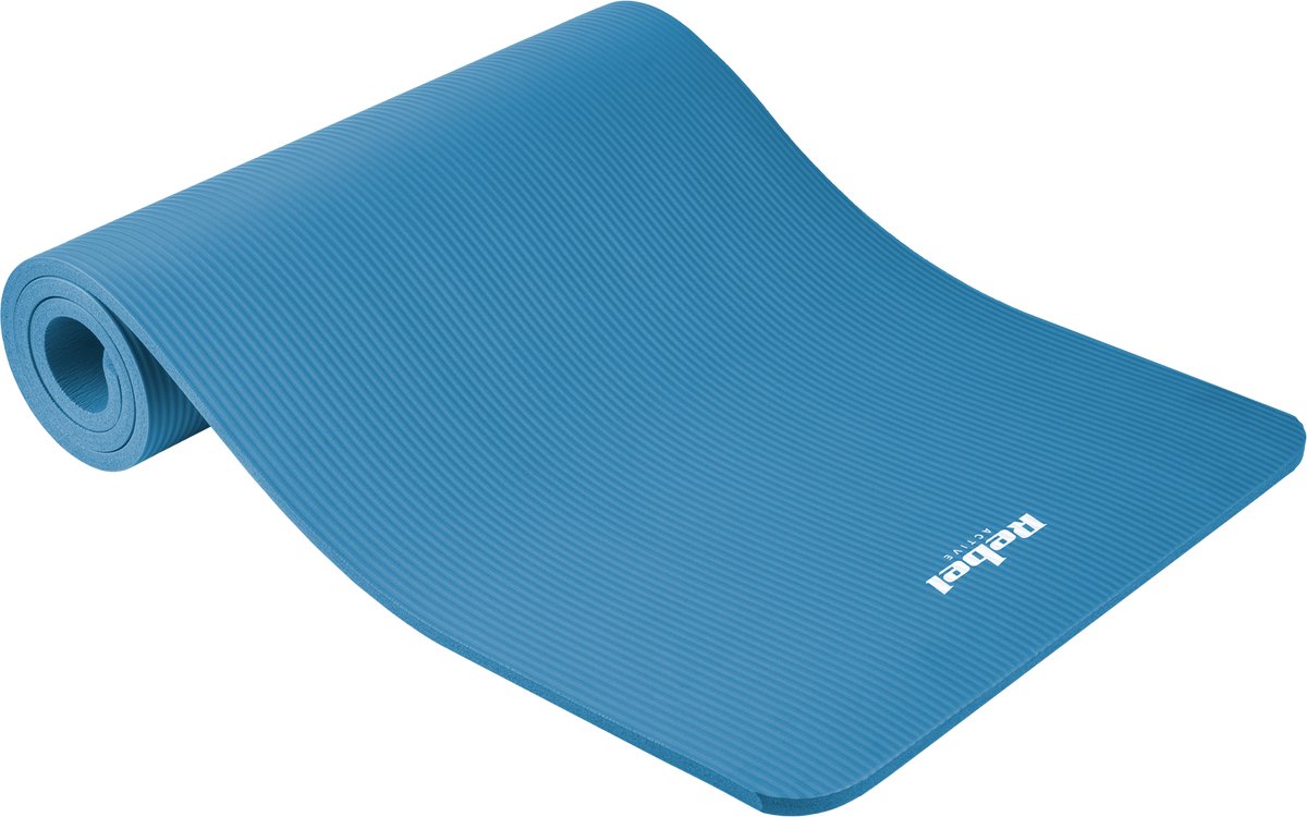 Rebel Active Gymnastiekmat voor Yoga, Pilates, Fitness 183 x 61cm - 1,5cm extra dik - Yoga- en Fitnessmat - Blauw - inclusief draagband