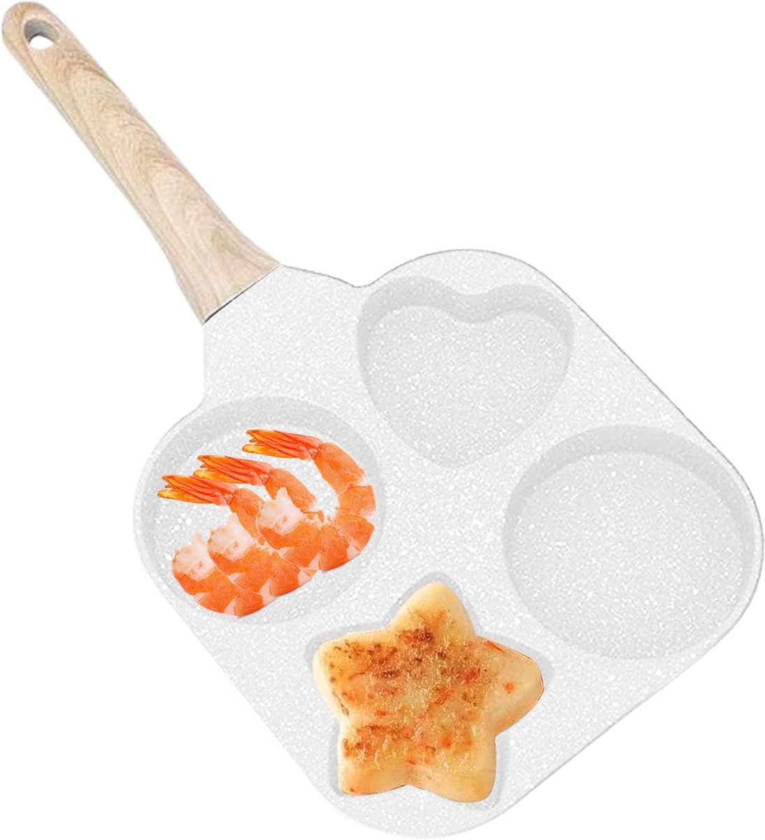 Eierpan met 4 vormen - Ontbijtpan Omeletpan - Ontbijt Maken - Granieten Antiaanbaklaag - 4-in-1 - Wit