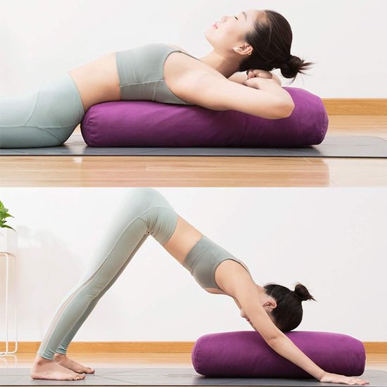 Yoga Bolster Kussen - Meditatie Kussen Rechthoekig - Yoga Houdingen Verbeteren - Antislip Ondersteuning - 65x30x17 cm - Paars — afbeelding 3