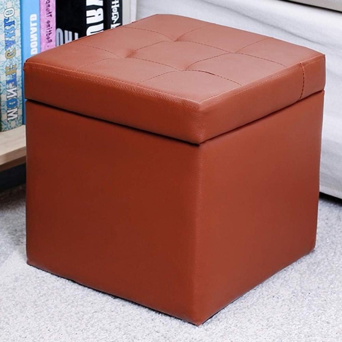 Opbergkruk - Voetenbankje Ottomaan - Woonkamer Organizer - Klapbaar Zitvlak - 30x30x32cm - Koffie
