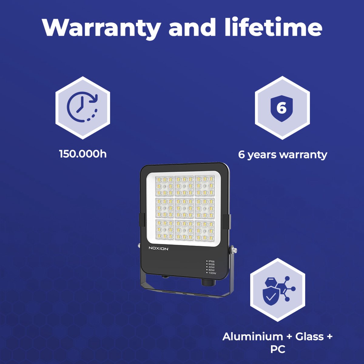 Noxion LED Floodlight Beam V2.0 40W 5600lm 90D - 830-840-865 CCT | IP66 - Symmetrisch.