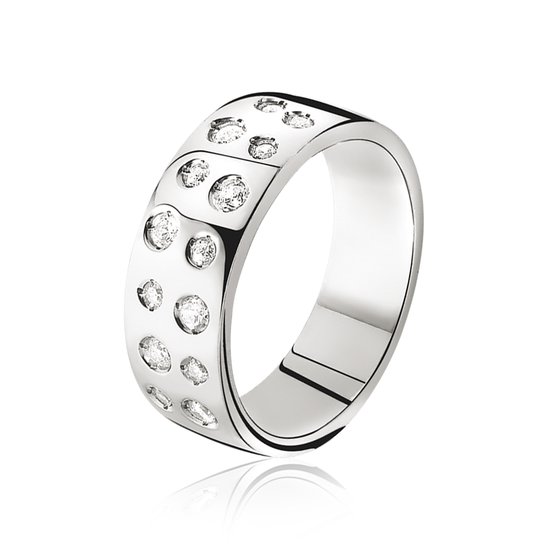 Bague en argent avec une bande de diamants incrustés, 18 mm.