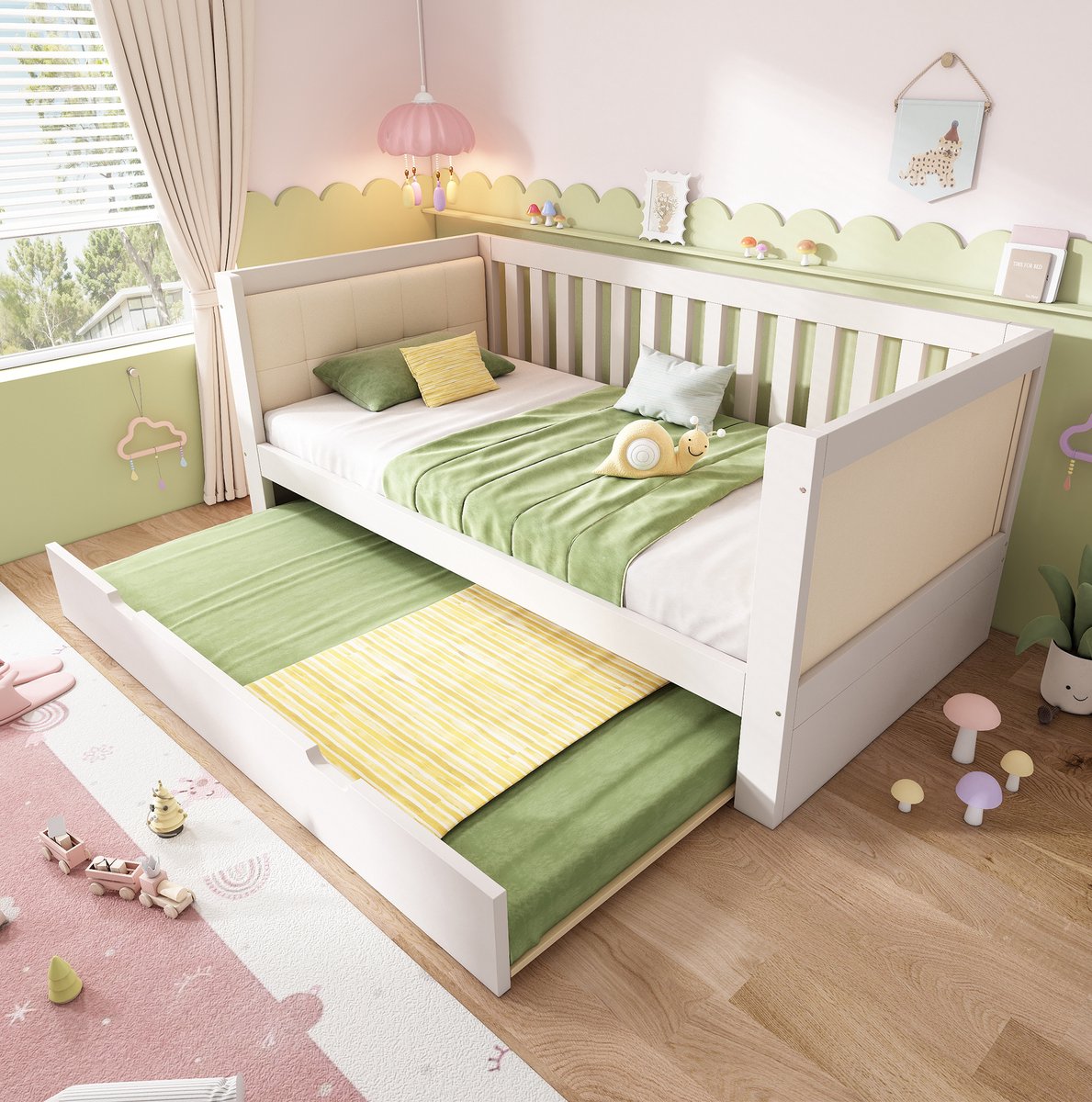 COVREO Bedbank 90x200 cm - wit hout, met uitschuifbed 90x190 cm en lattenbodem