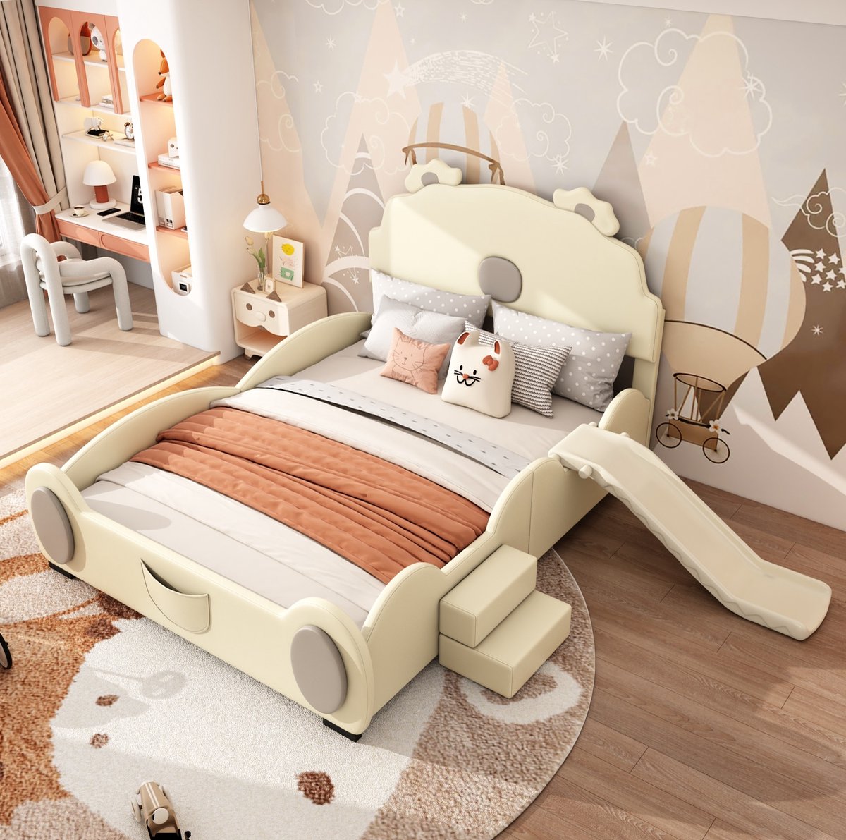 COVREO Bedframe 140x200 cm beige PU MDF met glijbaan zonder matras