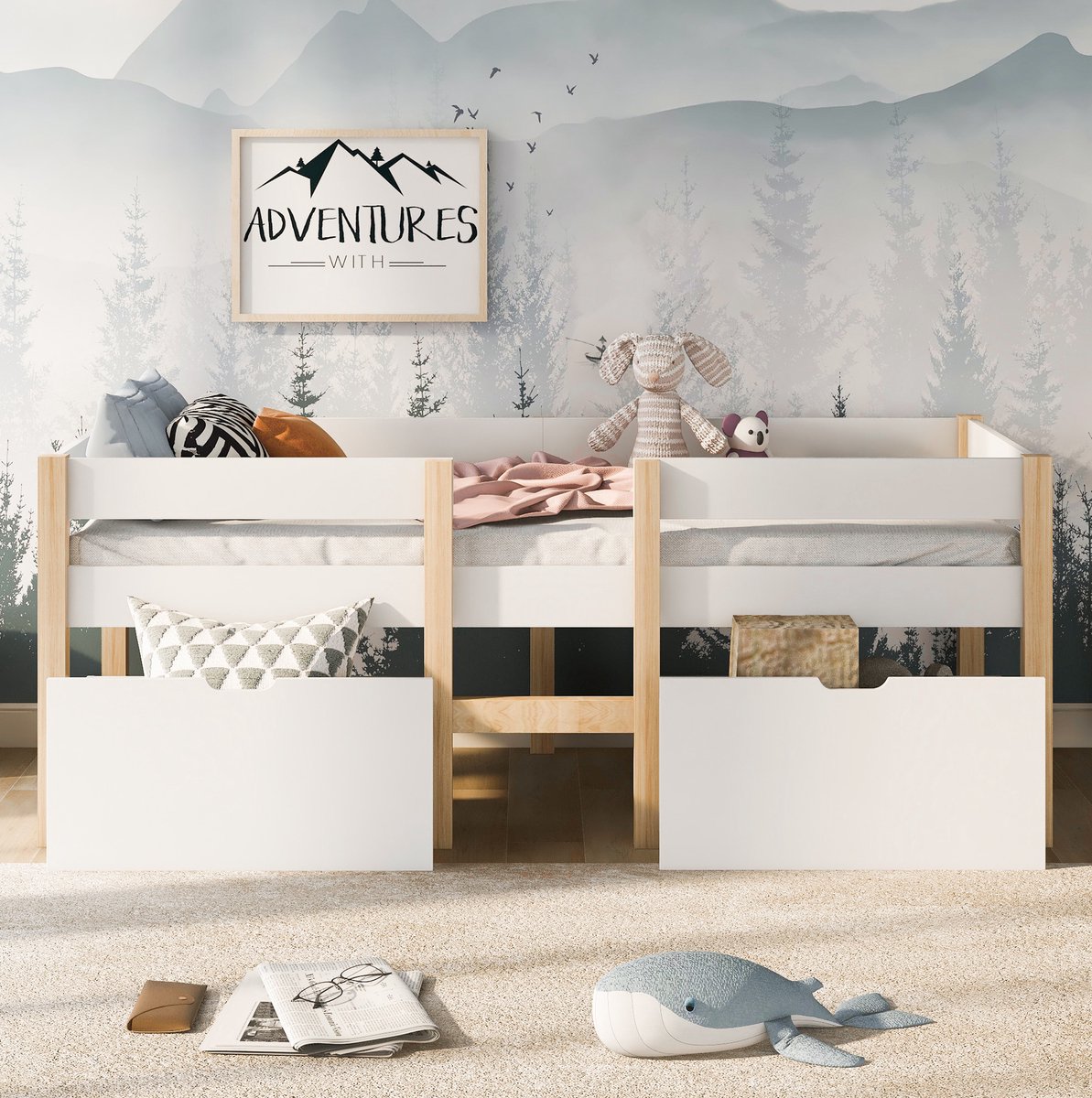 COVREO Bedframe 90x190 cm 97x198x77 wit hout met lade zonder matras