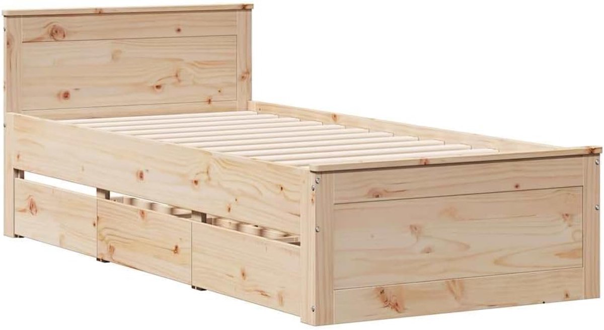 Bedframe met hoofdbord - Eenpersoonsbed Hout - Rustgevende Slaap - Massief Grenenhout Frame - 90x190 cm - Naturel