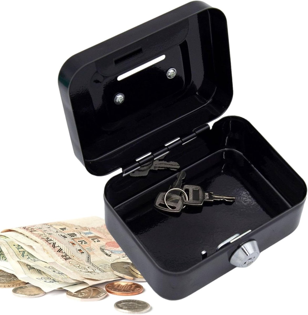 Kleine Geldkluis - Geldkist Muntbank - Veilige Opslag - Sleutelvergrendeling - 11.5 cm - Zwart