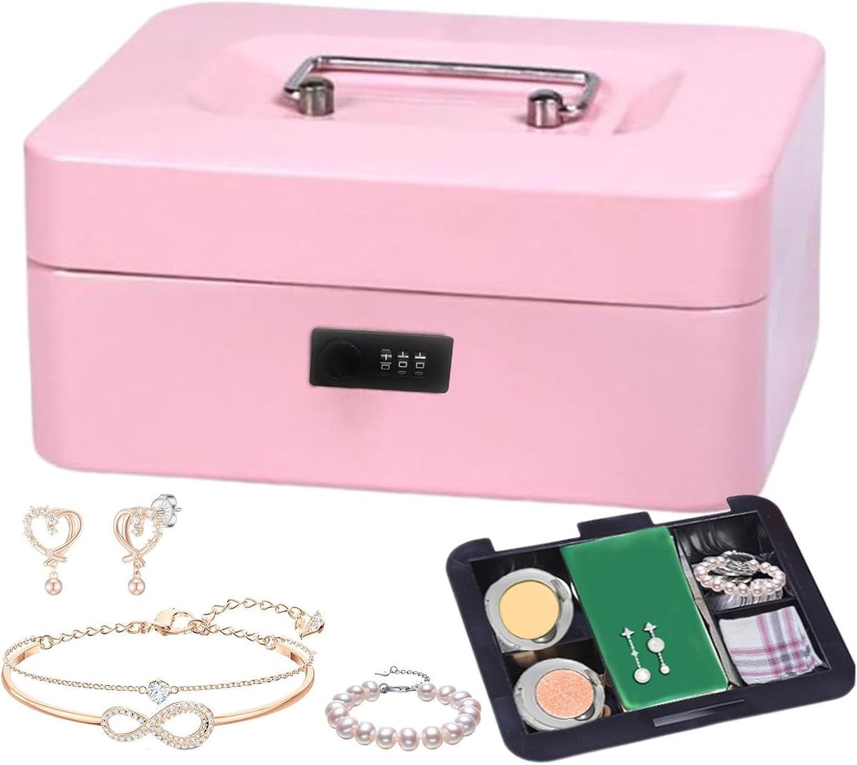 Draagbare Kluis - Geld Cash Box - Waardevolle Spullen Opslag - Verstelbaar Wachtwoord - 9.4D x 16.4B x 9.4H cm