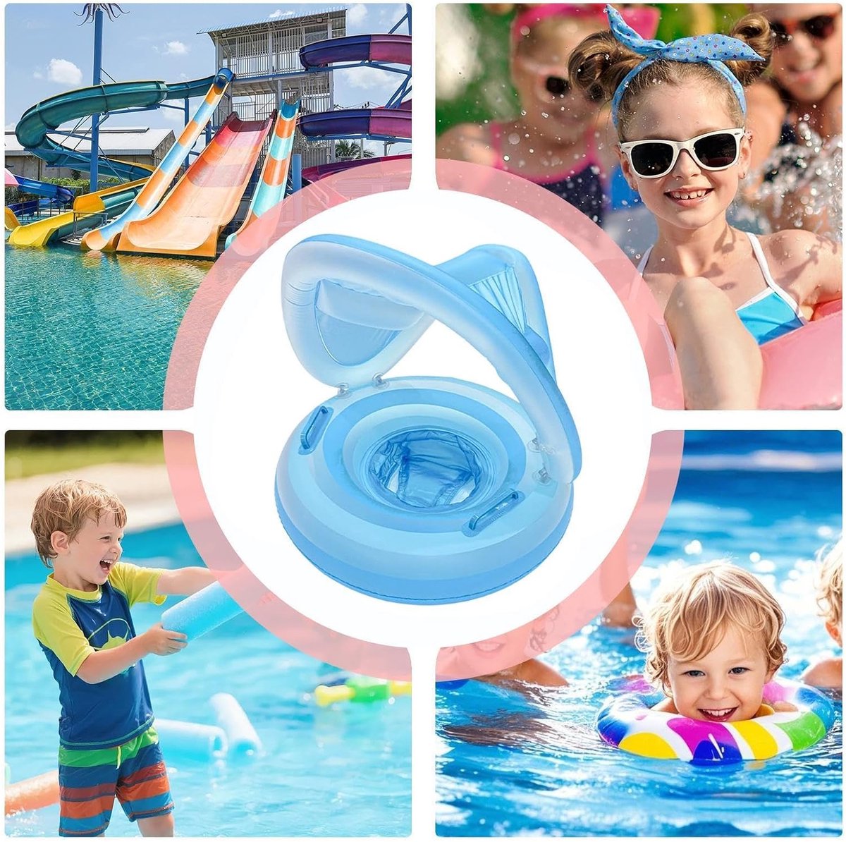 Opblaasbare Zwemband Kinderen - Baby Zwemring Zonnedak - Veilig Zwemmen Leren - Dubbele Luchtkamers - 6 maanden - 4 jaar - Blauw – foto 4