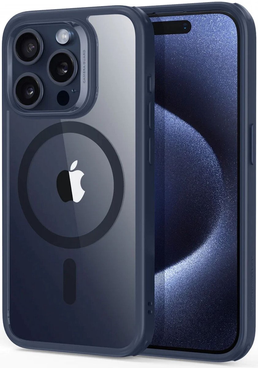 ESR Classic Hybrid HaloLock Hoesje Geschikt voor Apple iPhone 15 Pro Max | Compatibel met MagSafe en HaloLock | Back Cover met Magneet | Transparant Blauw