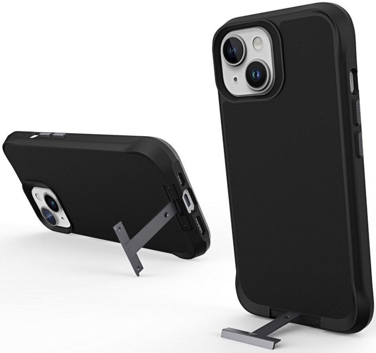 Hoesje Metalen Kickstand Back Cover Zwart Geschikt voor Apple iPhone 15