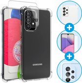 Schokbestendig Transparant Hoesje + 9H Tempered Glass + Camera Protector Transparant Geschikt voor Samsung Galaxy A53