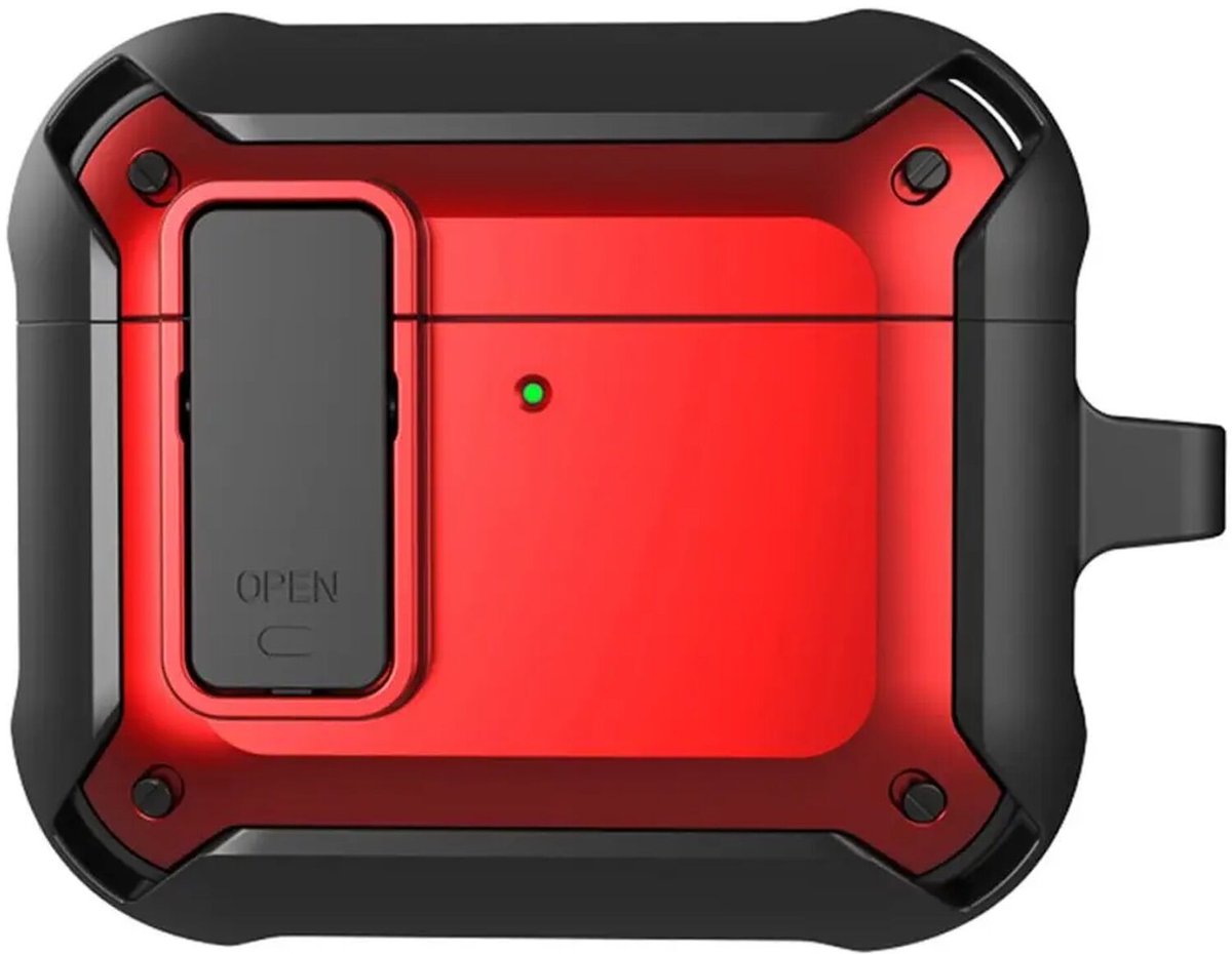 Hoesje Geschikt voor AirPods 4 - Shockproof Cover met Karabijnhaak Rood