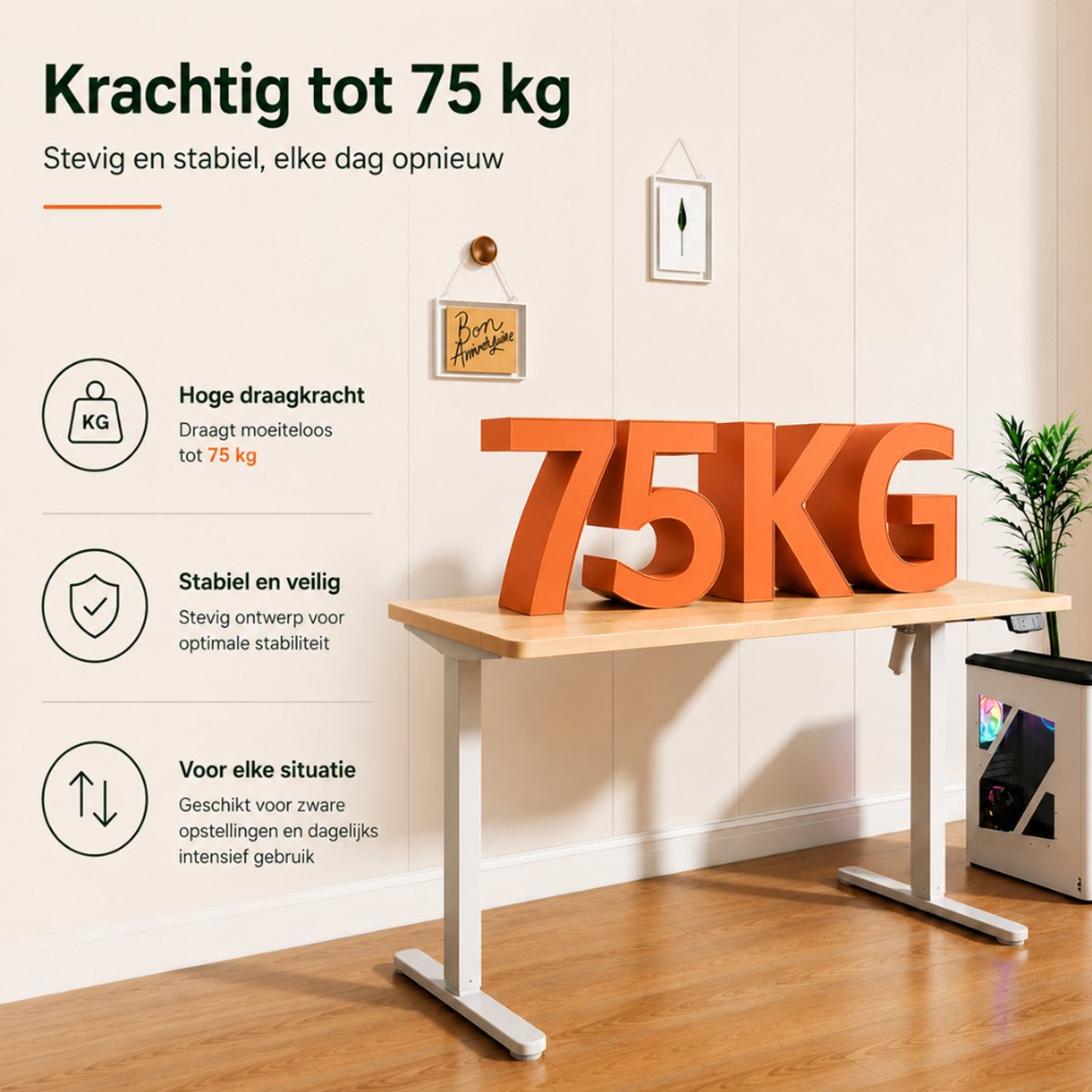 Organess Zit-sta Bureau - Elektrisch verstelbaar - 120 x 60 cm - Geheugenfunctie - Anti-botsing - Verstelbare Hoogte thumbnail 4