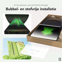 Innovatieve vacuümtechnologie voor bubbel- en stofvrije installatie. Inclusief installatiebox en telefoonhoesje.