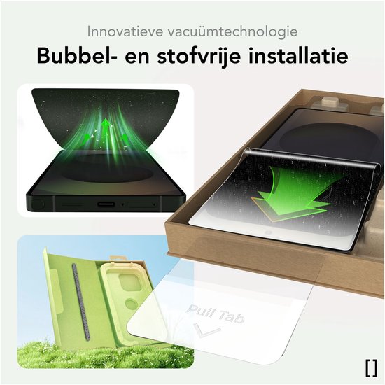 Innovatieve vacuümtechnologie voor bubbel- en stofvrije installatie. Inclusief installatiebox en telefoonhoesje.