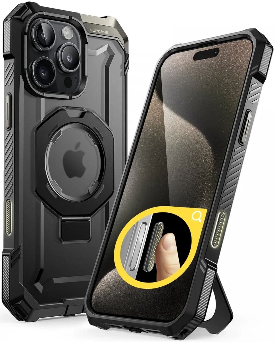 SUPCASE Hoesje Geschikt voor Apple iPhone 16 Pro | Unicorn Beetle Grip | Compatibel met MagSafe / Qi2 | Magnetische Back Cover | Militaire Standaard | Kickstand | Zwart