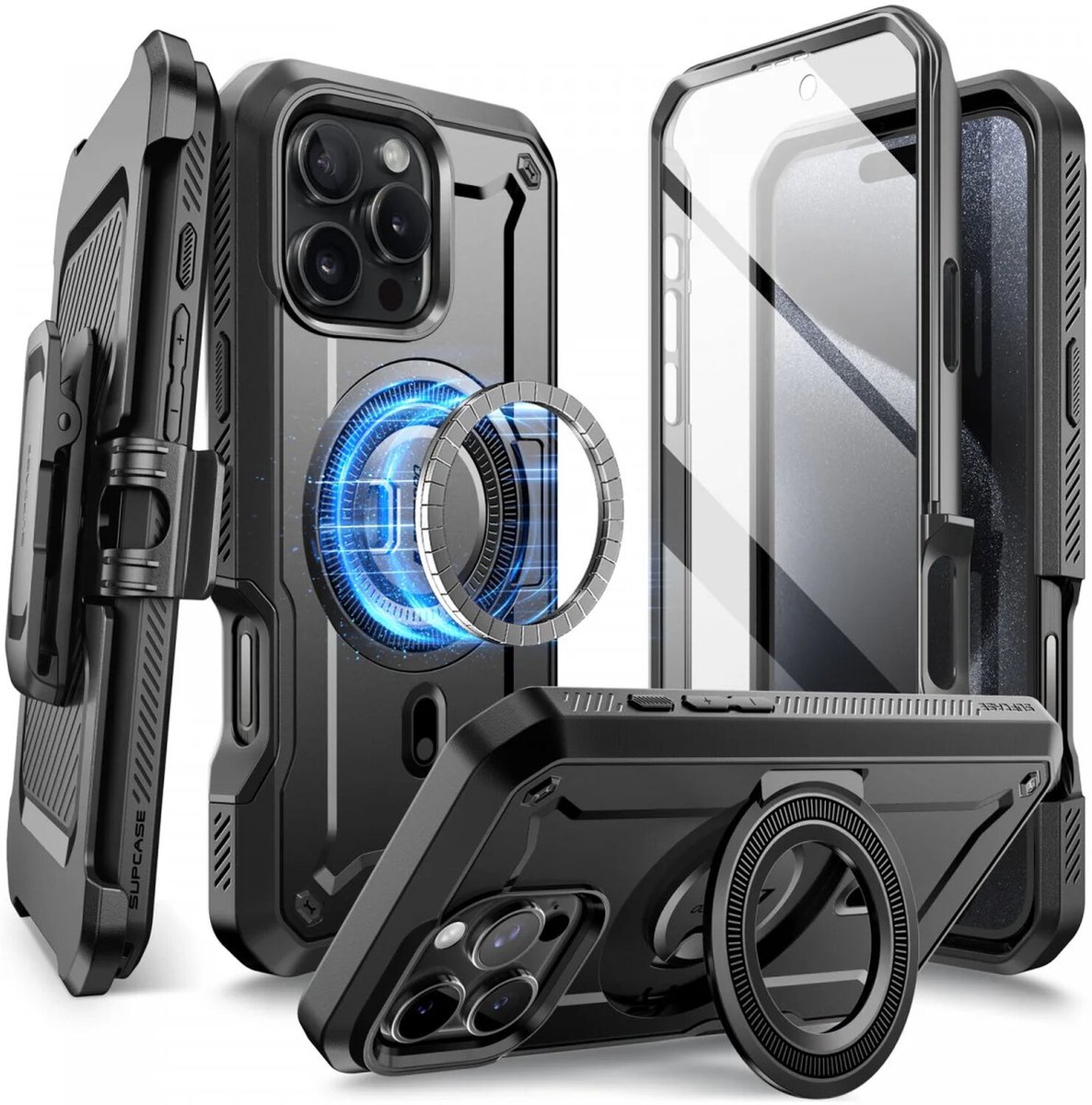SUPCASE Unicorn Beetle Mag Pro - Hoesje Geschikt voor Apple iPhone 16 Pro Max - Compatibel met MagSafe - Full Protect met Ingebouwde Screenprotector - Kickstand - Zwart