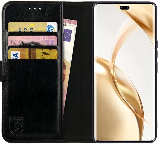 Rosso Element Geschikt voor Honor 200 Pro | Wallet Book Case | Portemonnee Hoesje | 3 Pasjes | Magneetsluiting | Stand Functie | Zwart