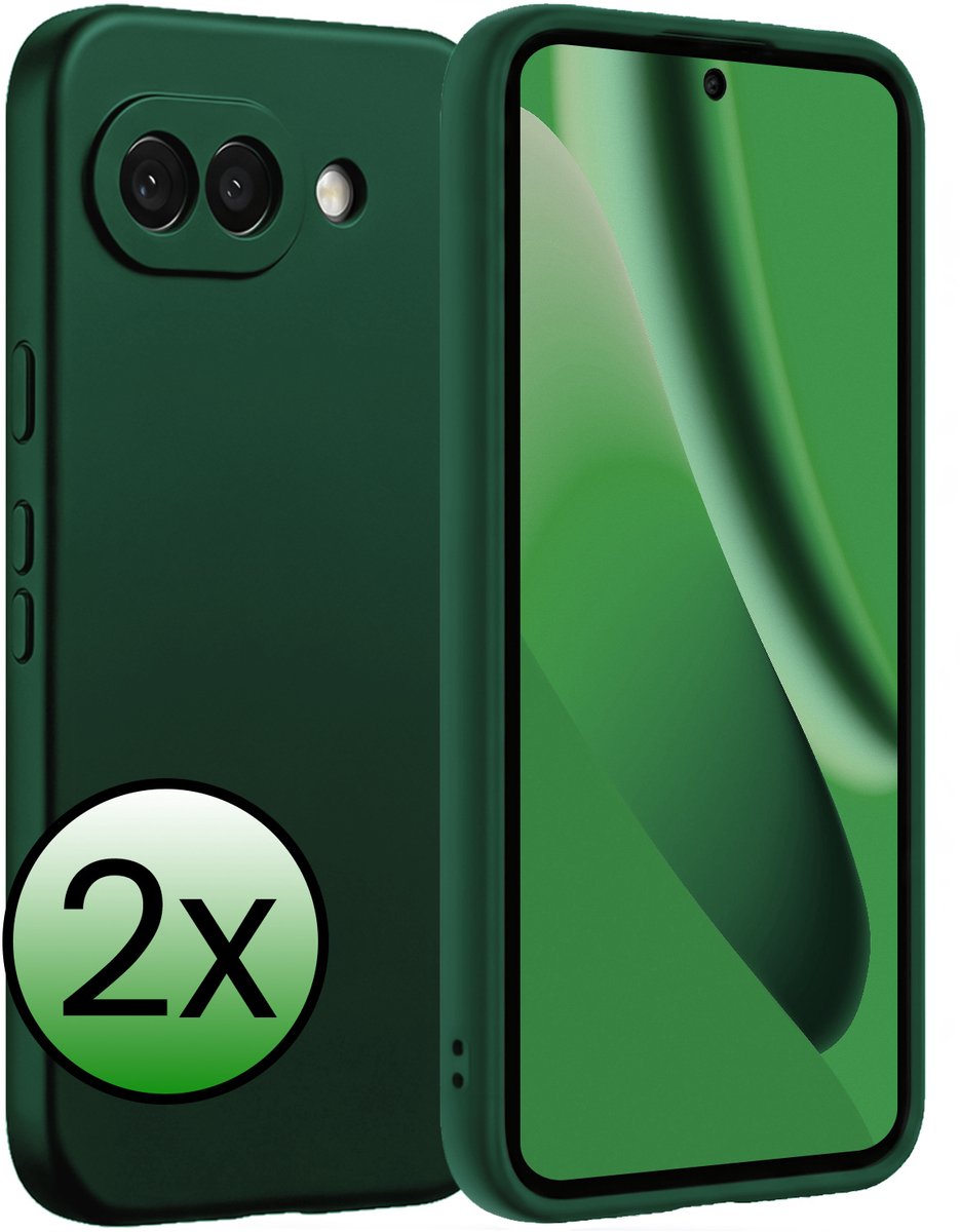 Hoesje 2 Stuks - Geschikt voor Google Pixel 10a - Sterk & Shockproof - Case Siliconen - Back Cover - Telefoon Hoes - Donkergroen