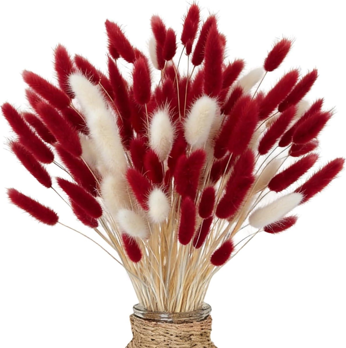 Gedroogd Pampasgras - Decoratie Gras Boho Boeket - Feestelijke Decoratie - Natuurlijk Gedroogd - 66 stuks - Rood en Wit
