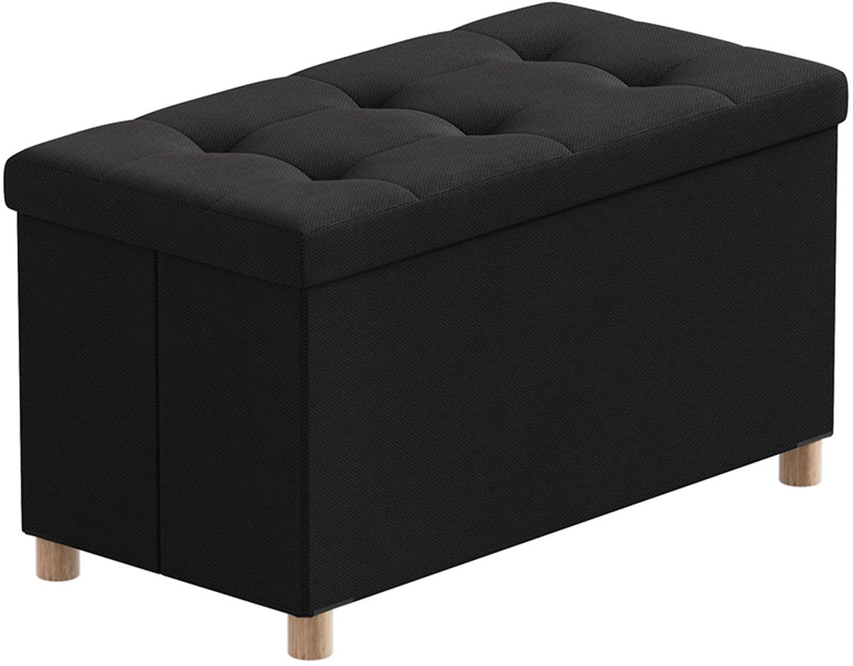 Omgoods - Opbergbank met Zitting en Houten Poten 76 x 38 x 38 cm - Zwart