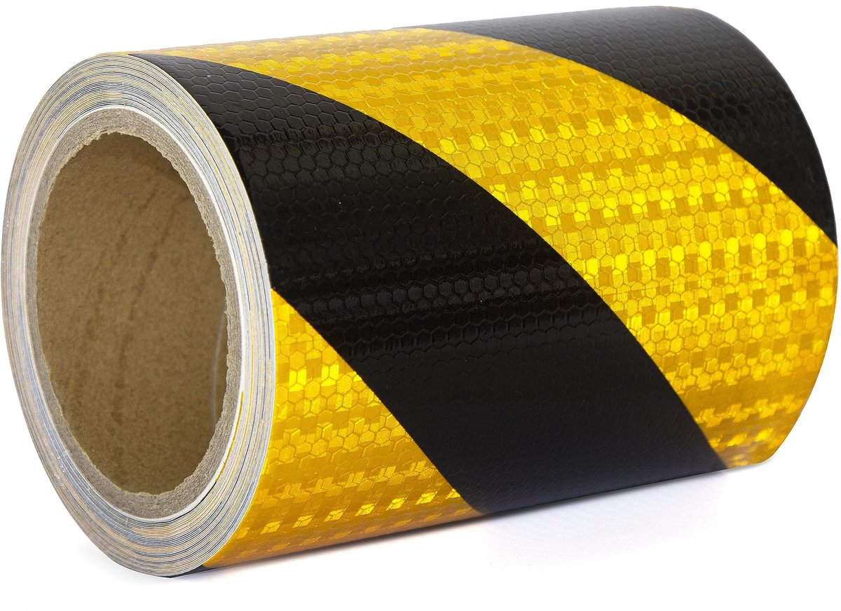Omgoods - Reflecterende Adhesieve Tape Geel en Zwart 20m x 15cm voor Buiten