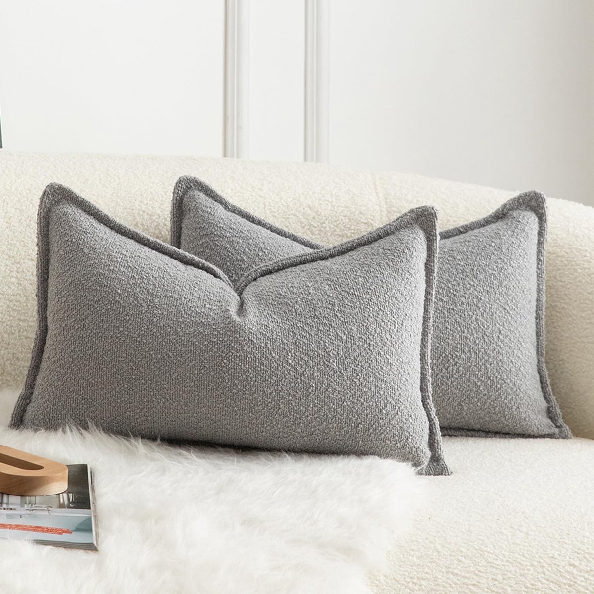 Omgoods - Set van 2 Decoratieve Kussenslopen met Woven Textuur 30x50cm Lichtgrijs