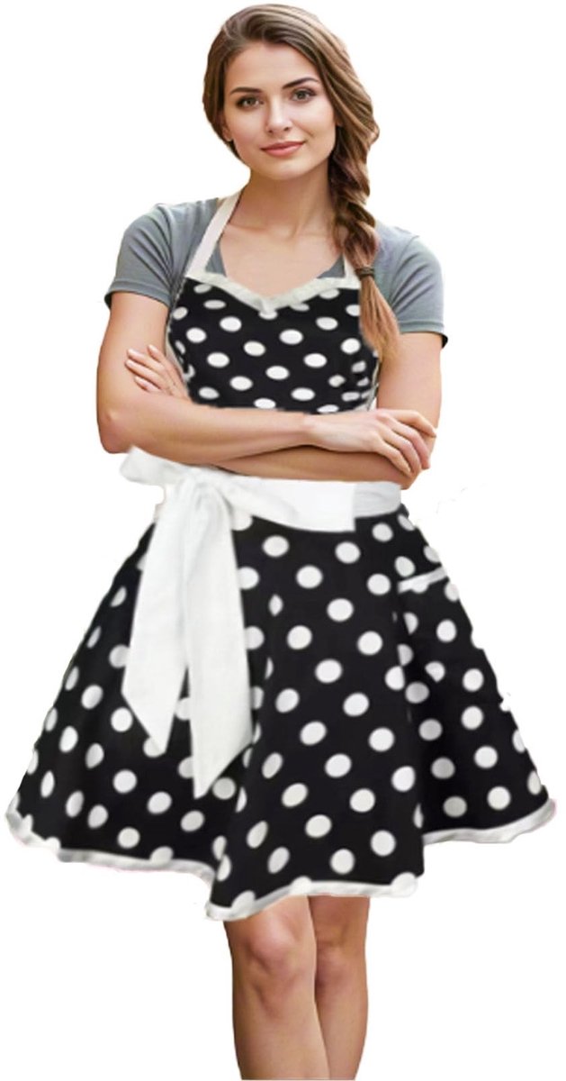 Omgoods - Vintage Polka Dot Keuken Schort met Pockets en Verstelbare Taille