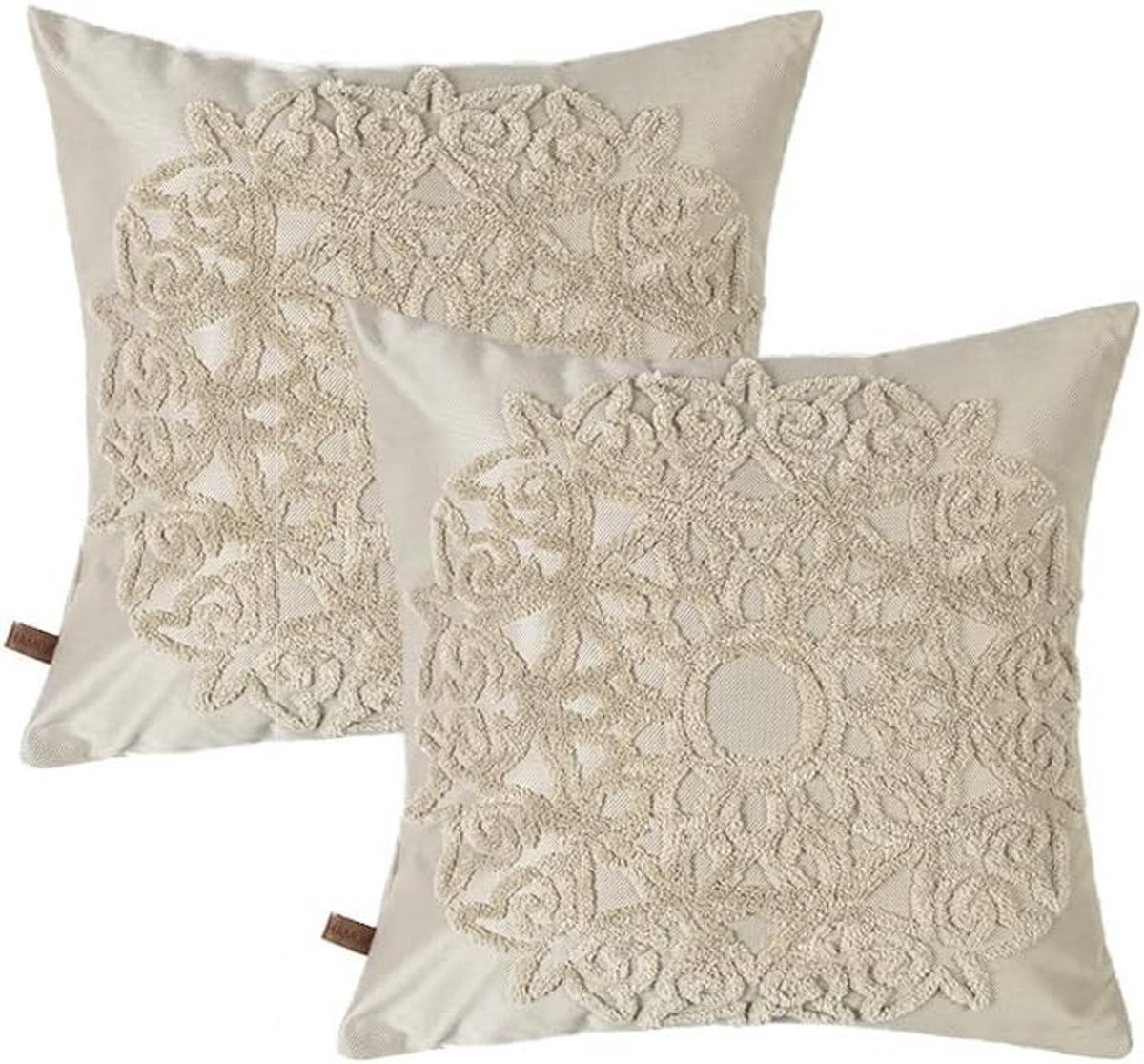 Omgoods - Boho Decoratieve Kussenhoezen 45x45 cm - Set van 2 met Jacquard Patroon Beige