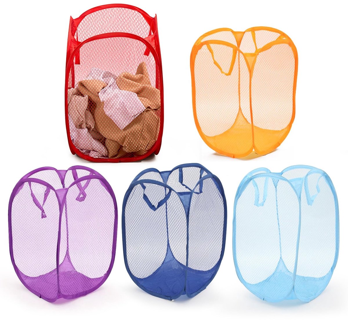 Omgoods - Set van 5 Vouwbare Wasmanden - Opvouwbare Pop Up Mand voor Kleding en Speelgoed