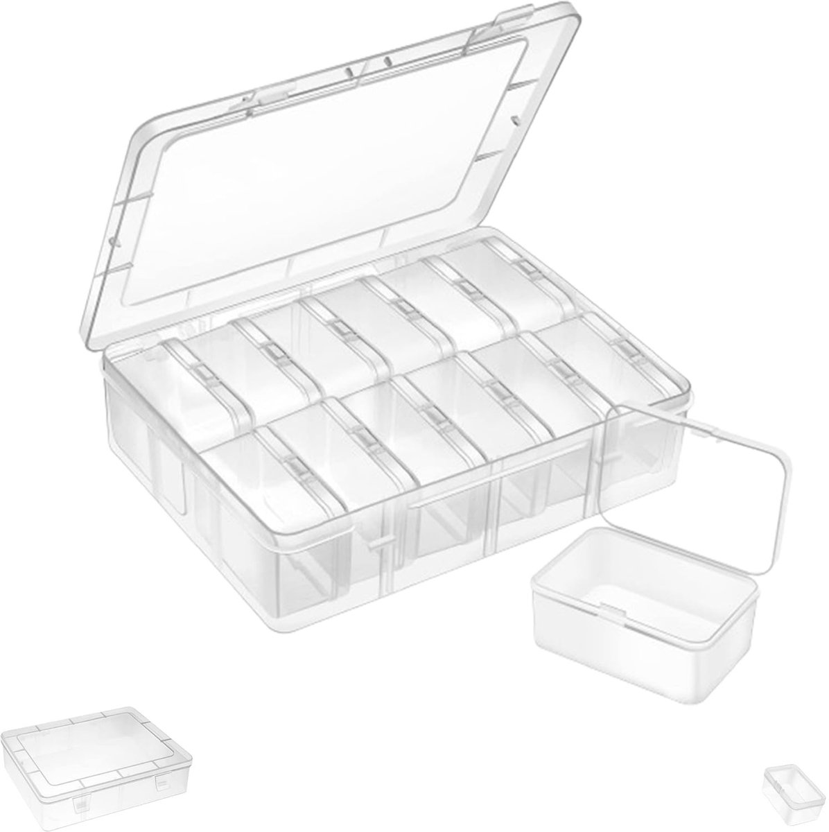 Omgoods- Opbergdozen 13 stuks - Transparante Kunststof - Mini-Vierkante Dozen - Organizer met Deksel - Voor Kralen/Pillen - Gemakkelijk te Reinigen - Opbergdoos