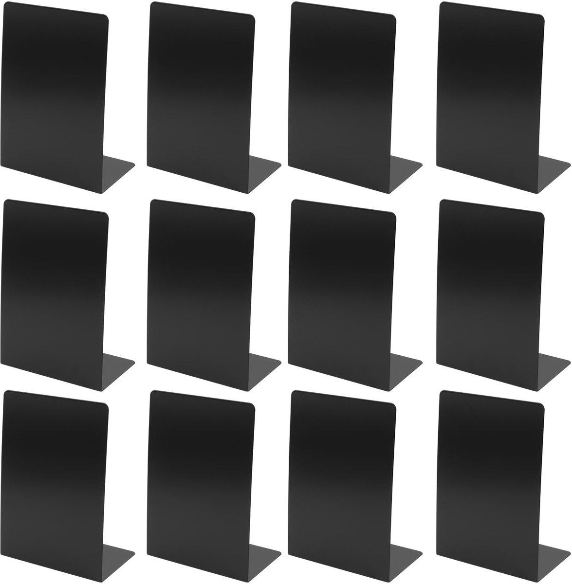 Omgoods - Set van 12 Zwarte Metalen Boeksteunen met Antislip Pads